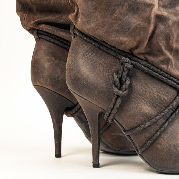 Givenchy Taupe Grey Wax Textured Leather Knotted-Rope Heeled Boots - Picture 8 of 10